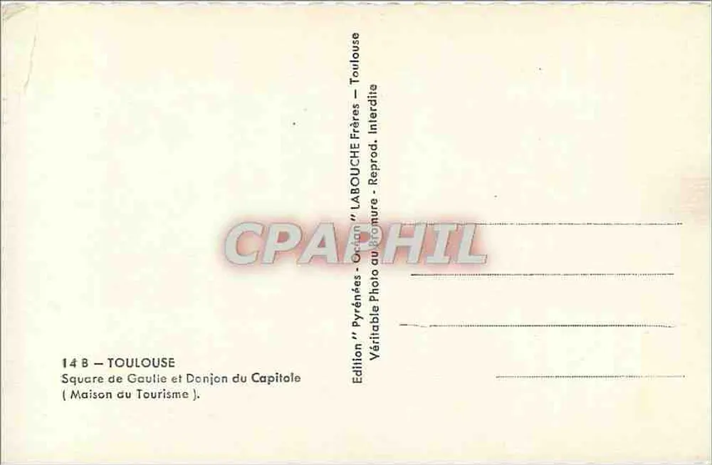 Praça de Gaulle e Torre do Capitólio — Toulouse — Edição Labouche Frères - Verso