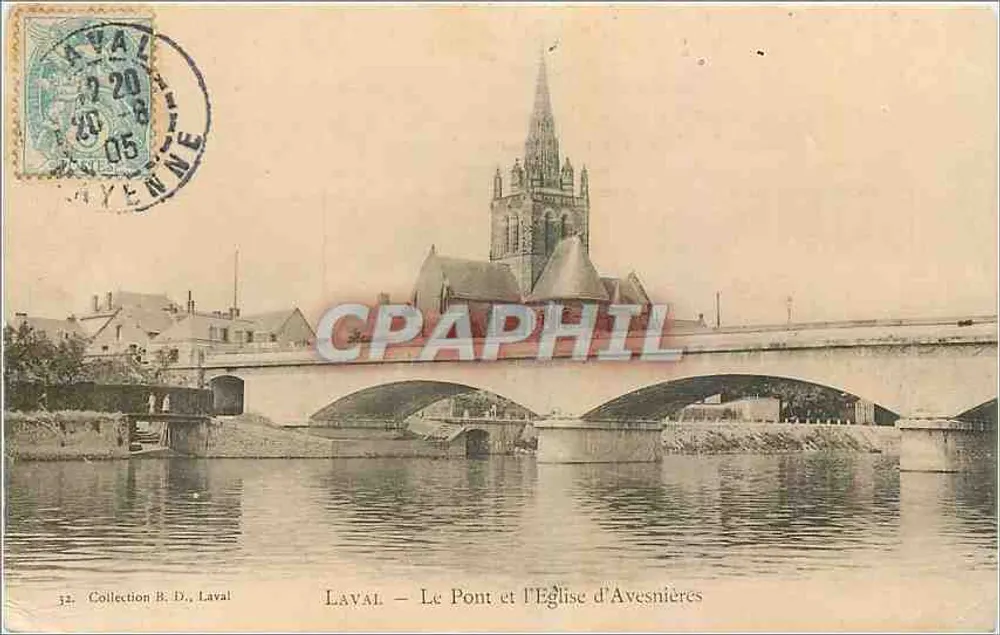 Laval — Le Pont et l'Église d'Avesnières — B.D. Laval - Recto