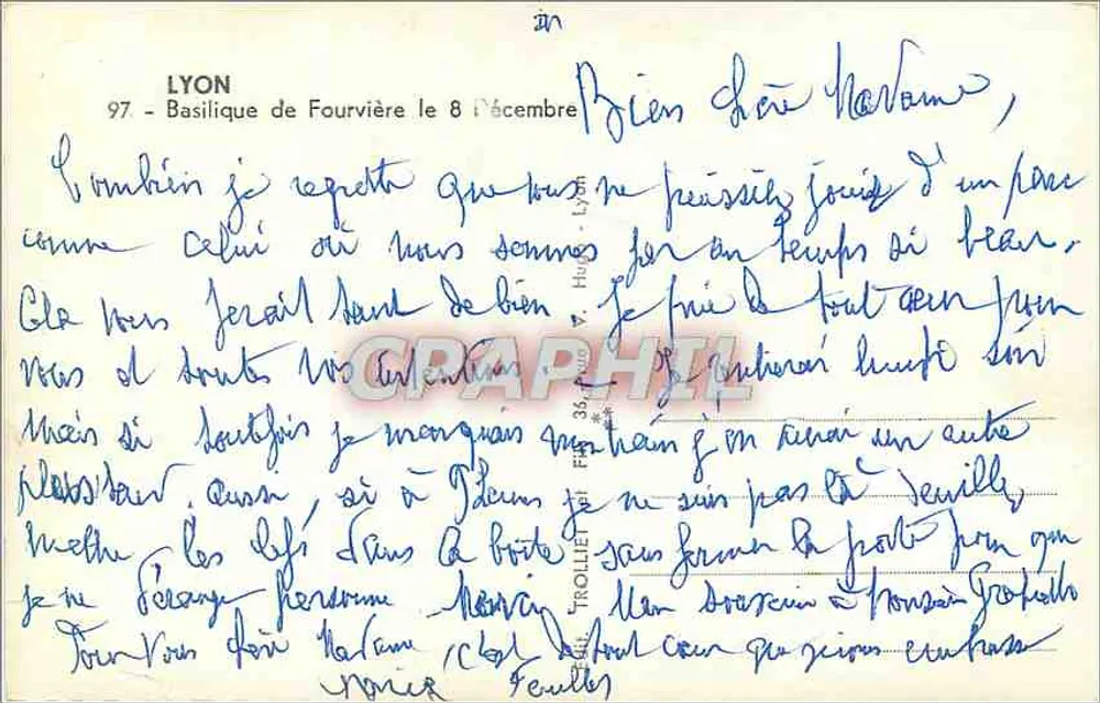 Lyon - Basílica de Fourvière iluminada à noite — editor H. Trollel, n° 97 - Verso