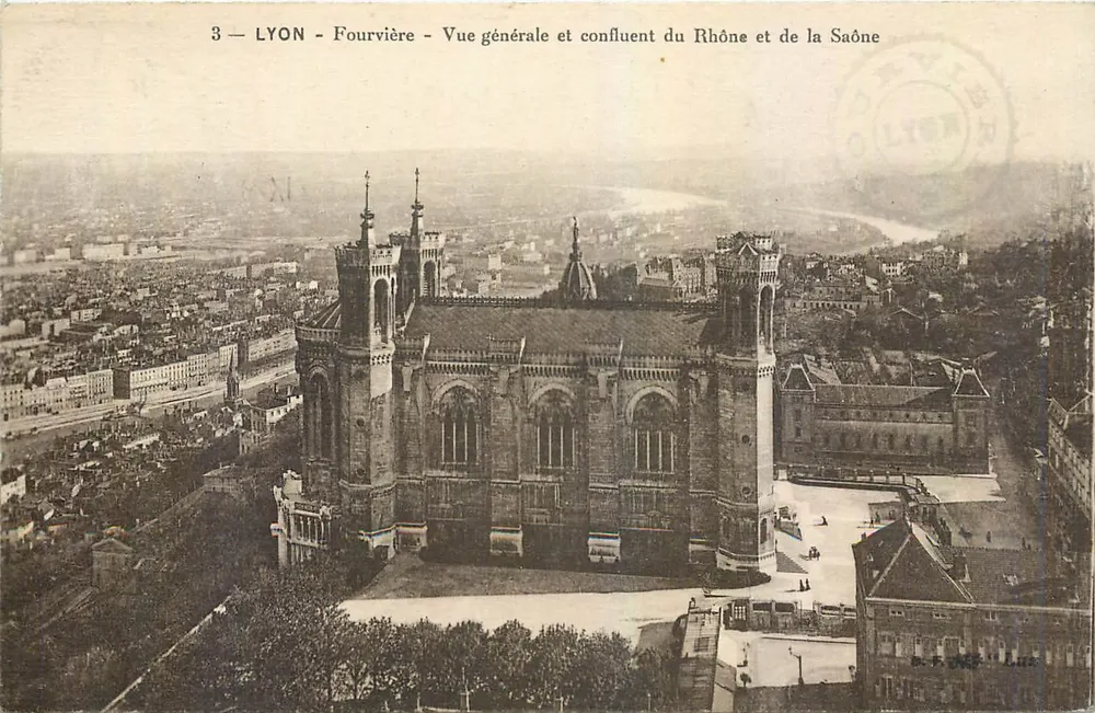 LYON - Fourvière - Allgemeiner Blick und Mündung des Rhône und Saône — Verleger Devière, n°3 - Vorderseite