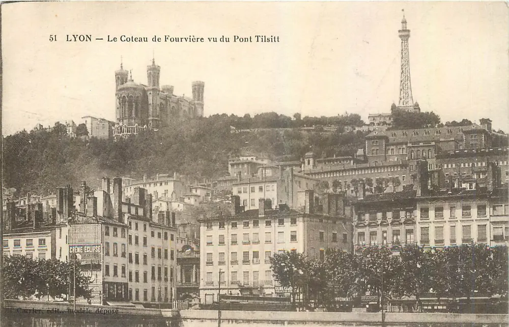 LYON — Le Coteau de Fourvière vu du Pont Tilsitt — Carlier édit. modèle dépôt - Recto