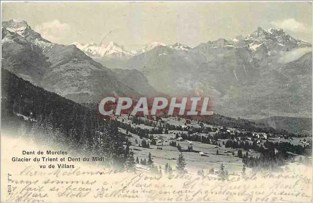 Glacier du Trient und Dent du Midi von Villars aus gesehen — alpine Ansicht — Verlag unbekannt, Seriennummer nicht sichtbar - Vorderseite