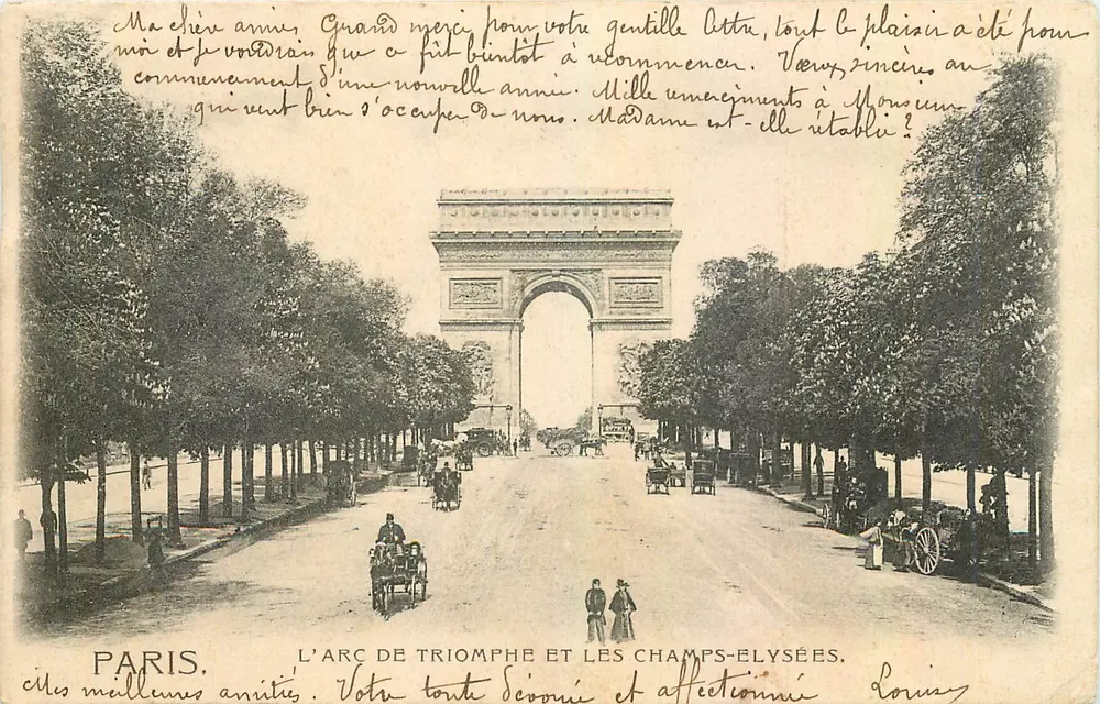 O Arco do Triunfo e os Campos Elísios — Paris — editor desconhecido, número de série não visível - Frente