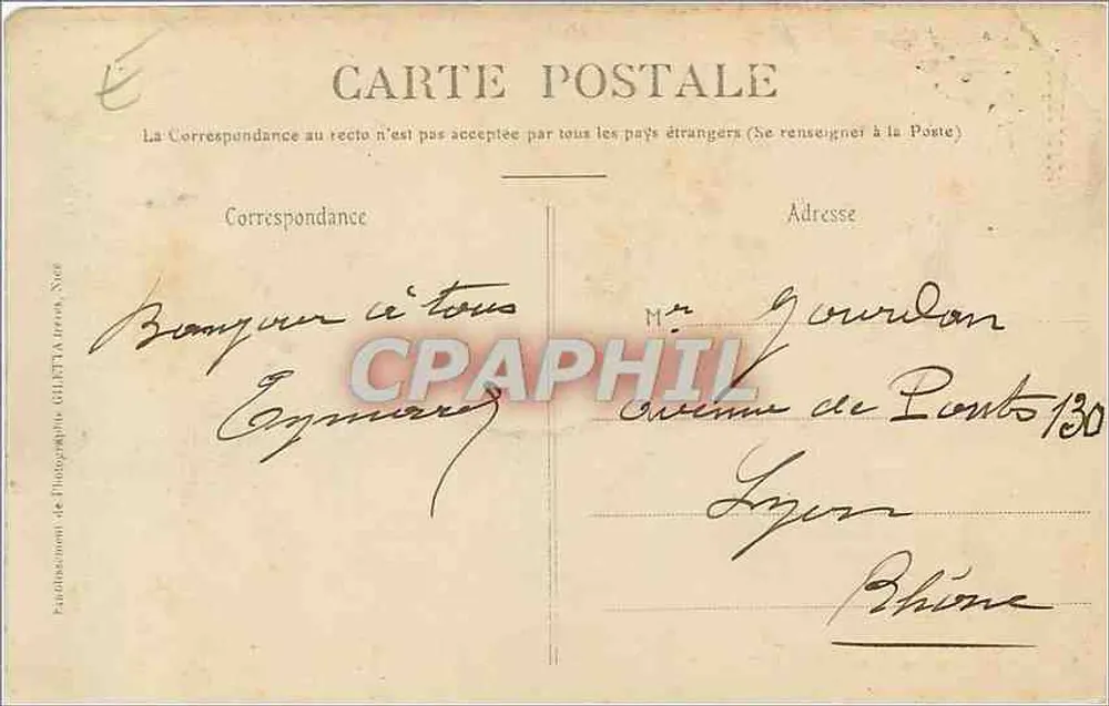 Hyères - Le Jardin public et le Kiosque — Collection Artistique, n°1707, Édition Giletta phot., Nice - Verso