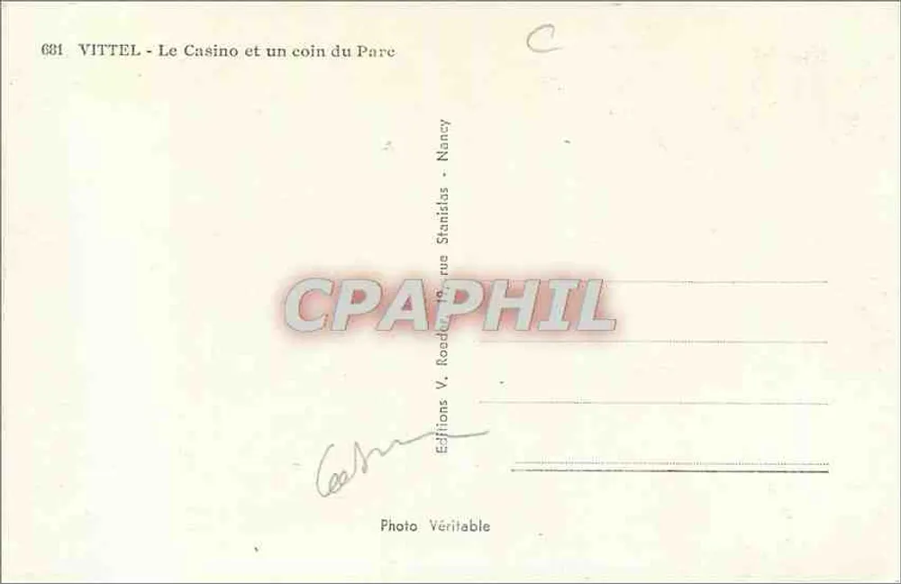 VITTEL - Das Casino und ein Eck des Parks — Éditions V. Roadon, rue Stanislas, Nancy - Rückseite