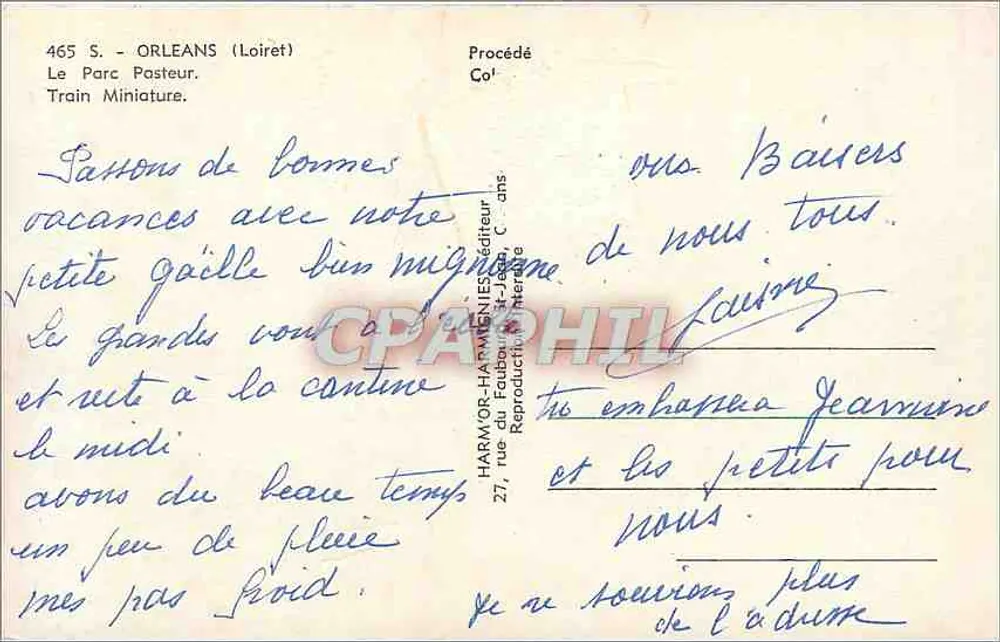 Orléans — O Parque Pasteur — Trem de Miniatura — Harm'or - Verso
