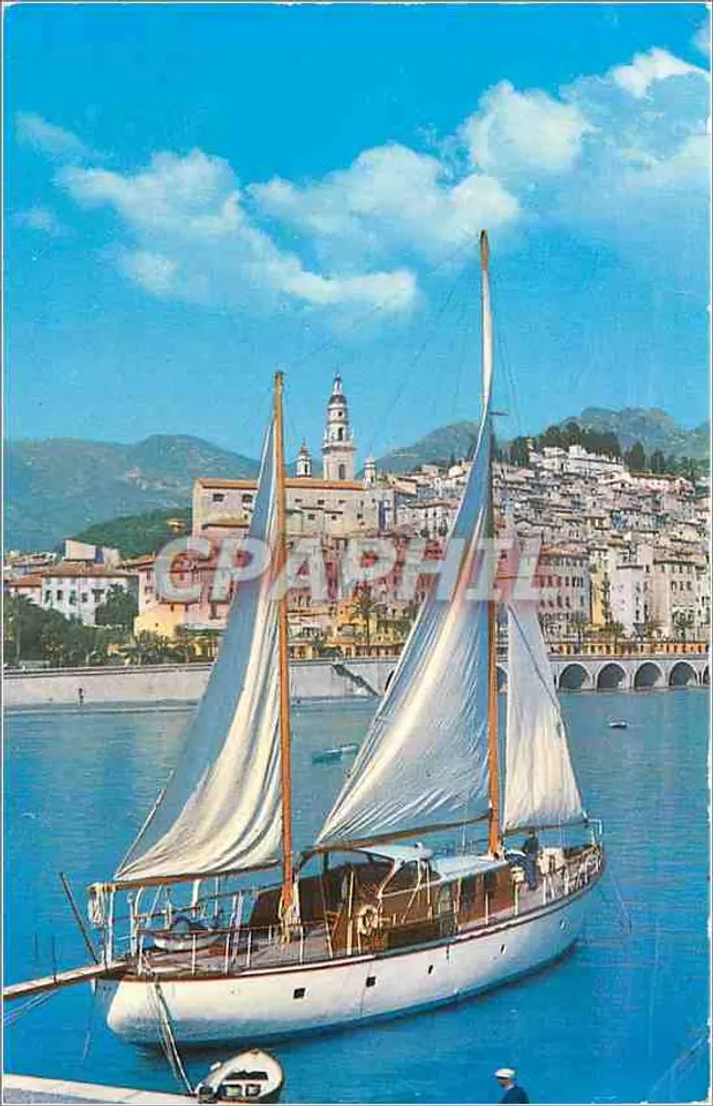 Cidade de Menton — vista do porto com barcos a vela — editor não identificado - Frente