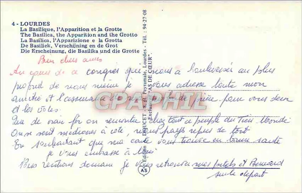 Lourdes — Apparition de la Vierge Marie — Édition AS DE CEUR - Verso