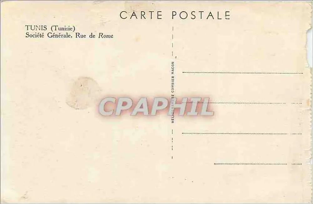 Tunis — General Society, Rome Street — Publisher Helioscope Combier Macon - Back