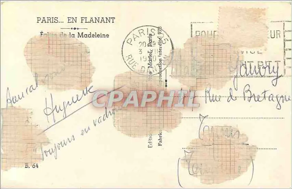 Palácio da Descoberta — Paris — Editor Léon Lison, n° B.64 - Verso