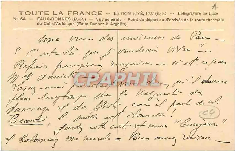 Eaux-Bonnes — Vista geral — Edições Jové, Pau - Verso