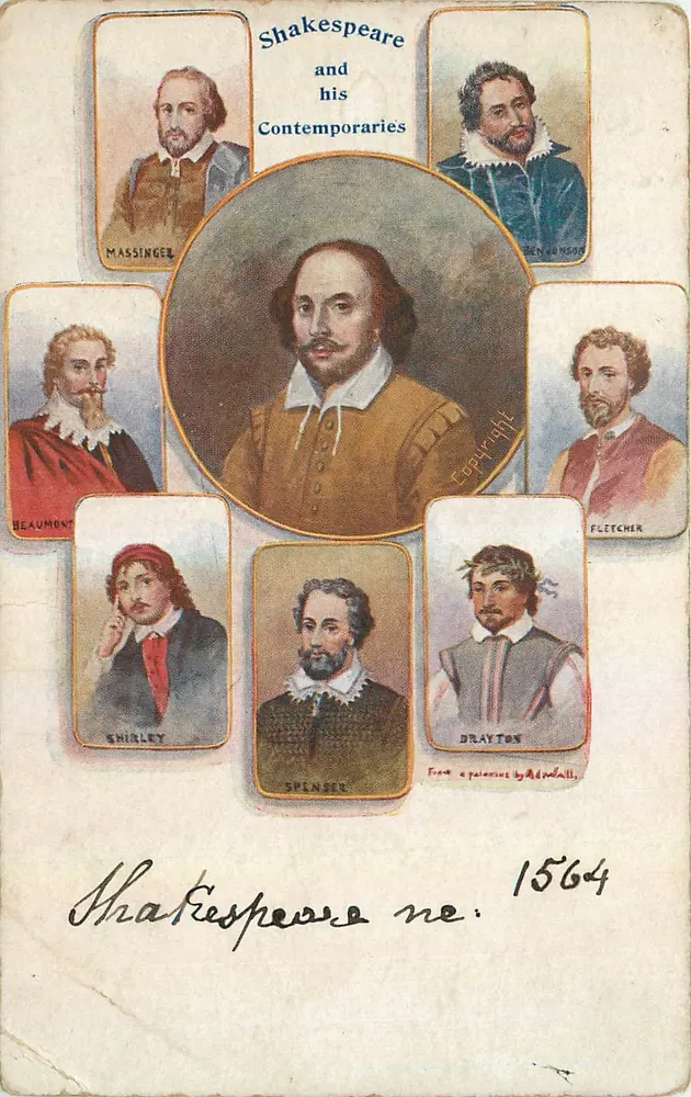 Shakespeare and his Contemporaries — portraits de Massinger, Beaumont, Shirley, Spencer, Fletcher, Drayton — éditeur Adonwalli, n° de série 1564 - Recto