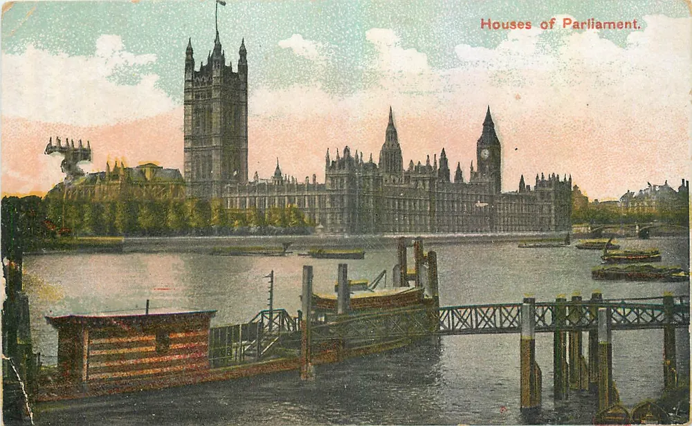 Houses of Parliament — Ansicht vom Ufer der Themse — Verlag unbekannt - Vorderseite