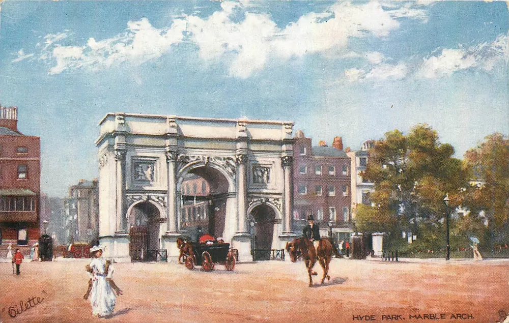 Hyde Park, Arco de Mármor — vista do arco de mármore — editor Gillette, série II - Frente