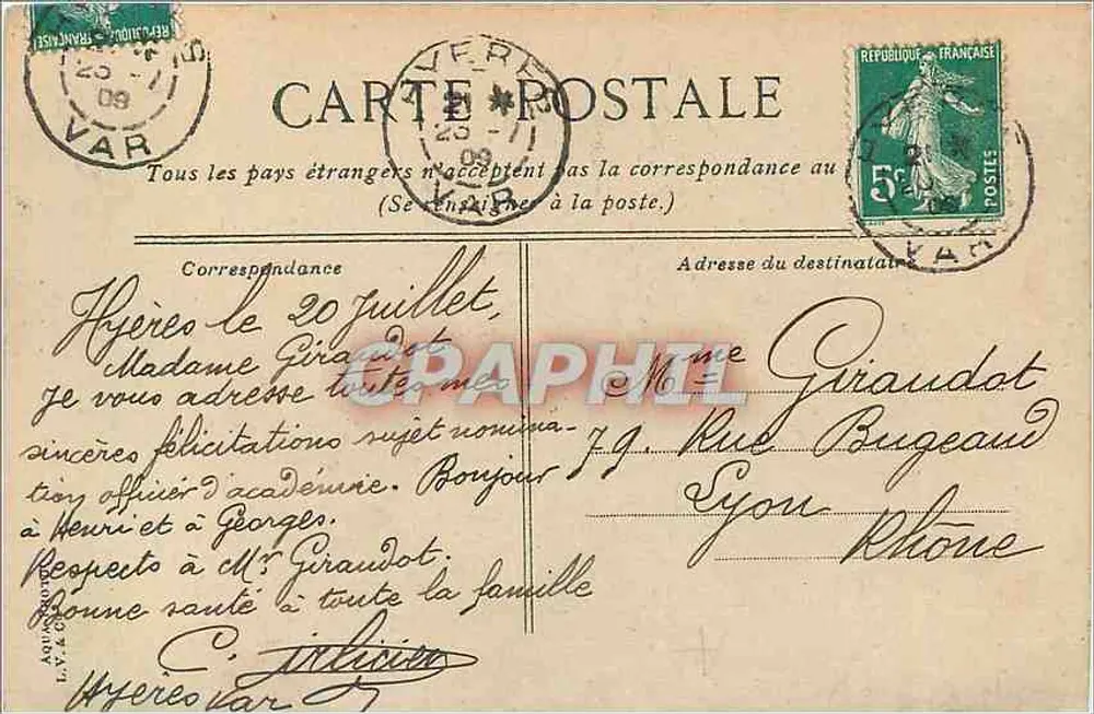Hyères - die Altstadt vom Hôtel des Palmiers — Verleger nicht sichtbar, Seriennummer 4 - Rückseite