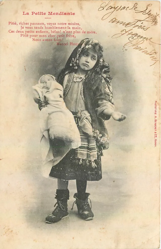 A Pequena Mendiga — Piedade, ricos passantes, vejam nossa miséria — Fototype A. BENEDET & Cie, NANCY - Frente