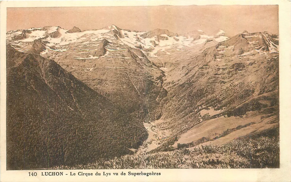 Luchon - A Vista do Cirque du Lys vista de Superbagnères — Editor L. Léon Caffeur, n° 140 - Frente