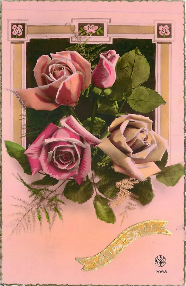 Bouquet de roses — cadre décoratif — éditeur A. NOYER n° 2098 - Frente
