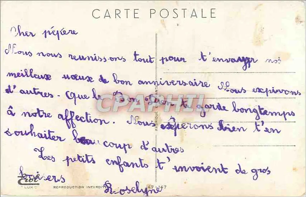 Bouquet de fleurs — Anniversaire — Trol, n° 47-147 - Verso