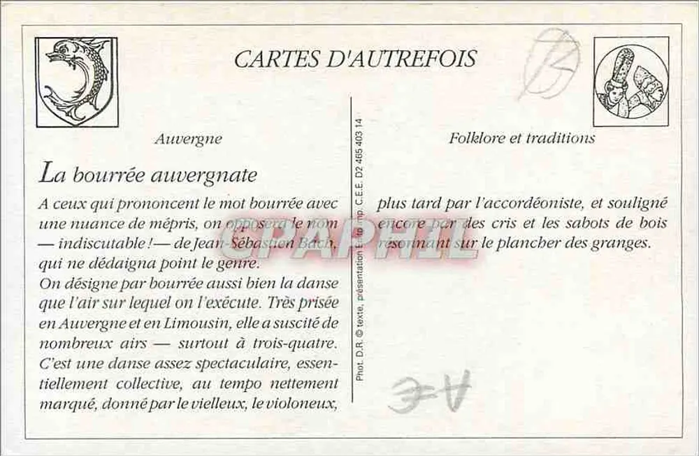A dança auvergnate — dança tradicional — CARTES D'AUTREFOIS - Verso