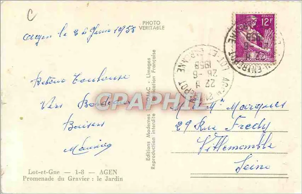 Jardim do Gravier — Agen — Théjac - Verso