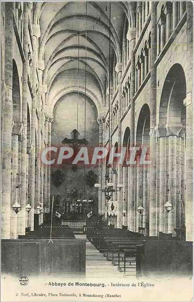 Abadia de Montebourg - Interior da Igreja - J. Neel, Livreiro, Praça Nacional, em Montebourg (Manche) - Frente