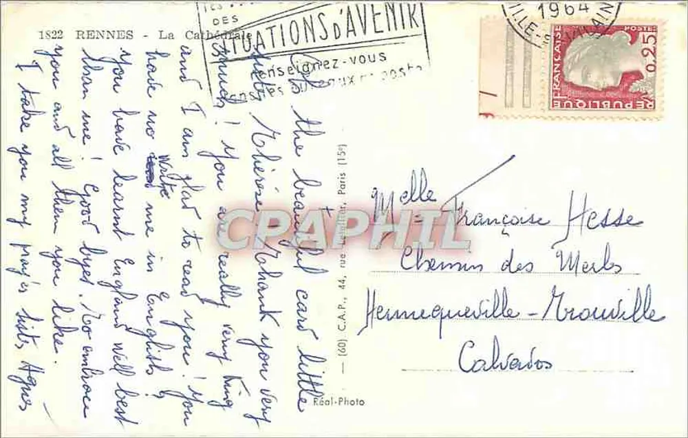 Rennes - A Catedral — editor Cap, número de série (60) C.A.P. - Verso