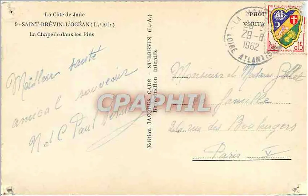 La Chapelle dans les Pins — Saint-Brevin-l'Atlantique — Édition Jacques Cadé - Verso