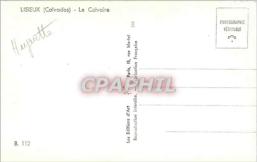 Lisieux (Calvados) - O Calvário — Editor Lev, n° B. 112 - Verso