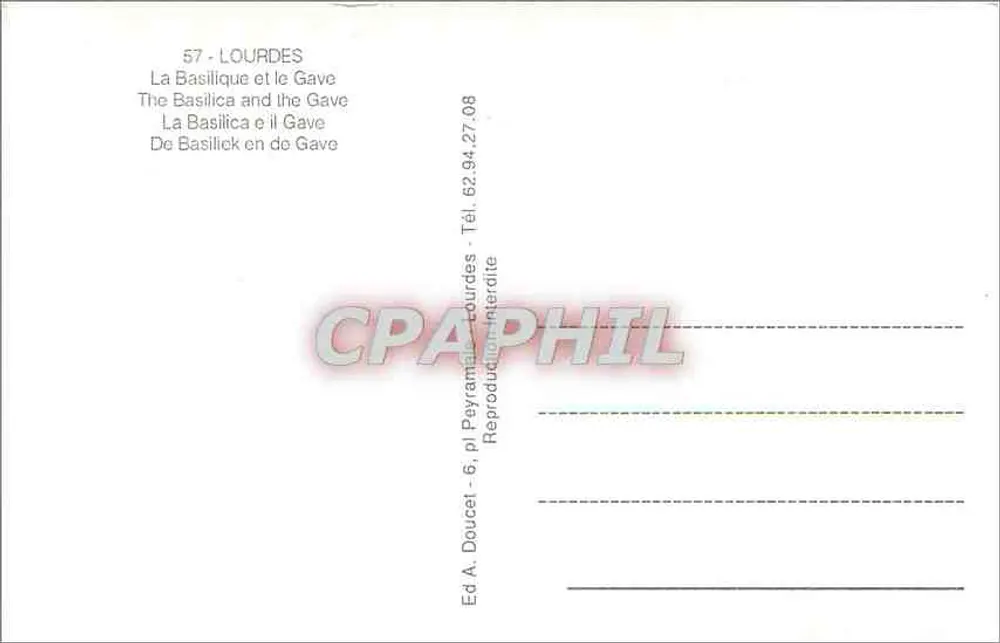 Lourdes — A Basílica e o Gave — Ed. A. Doucet - Verso