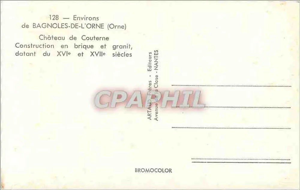 Castelo de Couterne — Arredores de Bagnolles-de-l'Orne — Editores ARTAUD Frères - Nantes - Verso