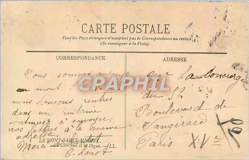 Monte-São-Mihiel — Lado Sul e a Dique — Editor não identificado, n° de série 1 - Verso