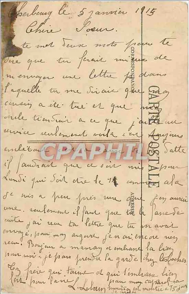 Cherbourg — Estátua de Napoleão I (bronze) — Coleção P. B., Cherbourg - Verso