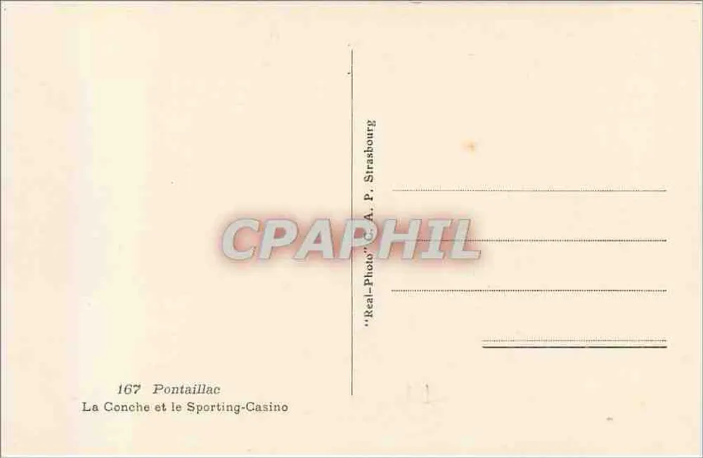 La Conche e o Sporting-Casino — Pontaillac — editor A.P. Strasbourg - Verso