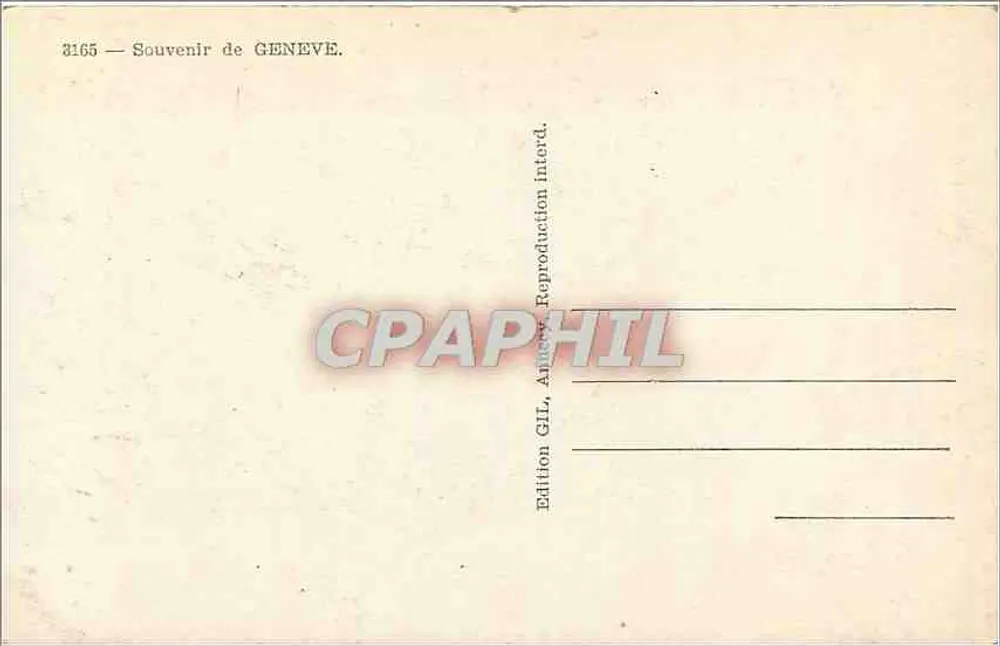 Genebra — Vista panorâmica com fonte, edifícios e pontes — Souvenir de GENEVE, n°2165, edição GIL - Verso