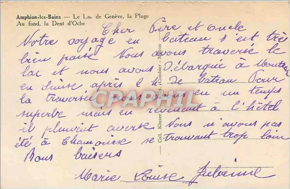 Amphion-les-Bains — Le Lac de Genève — La Plage — Au fond, la Dent d'Oche - Verso