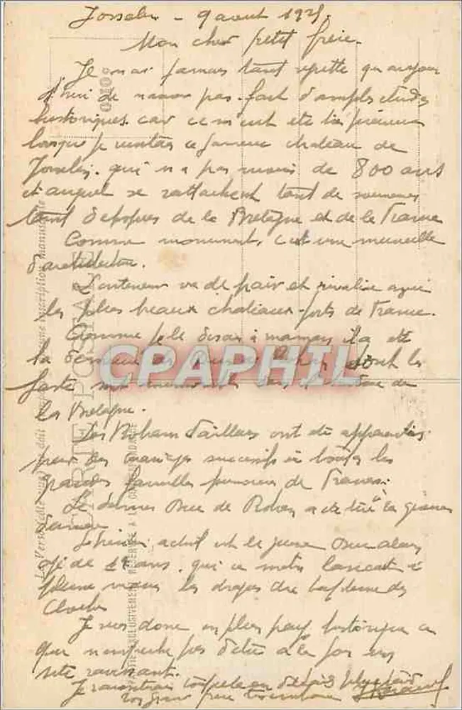 Château de JOSSELIN — La Salle à Manger (longueur 18 mètres) — Collection Laurent-Nel, Rennes - Verso
