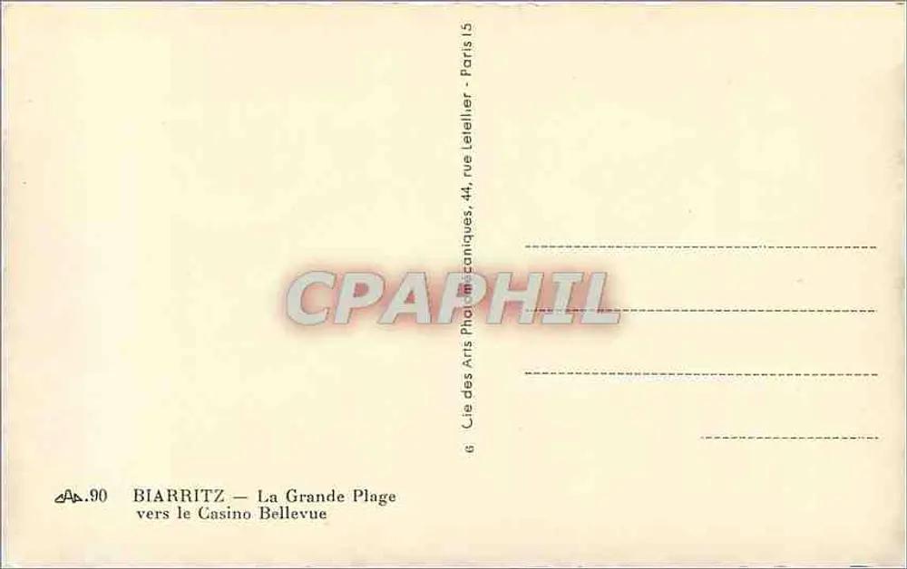 Biarritz — La Grande Plage in Richtung Bellevue Casino — Lie des Arts Photographiques, 44, rue Lebelier, Paris - Rückseite