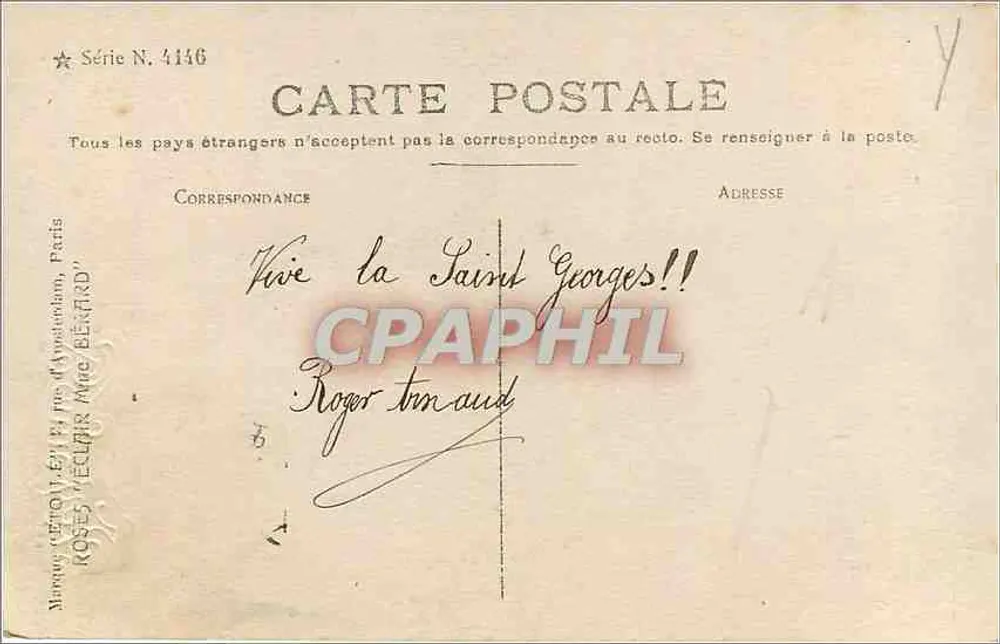 Roses — Bonne Fête — Series No. 4146, Publisher Eclair, Paris - Back