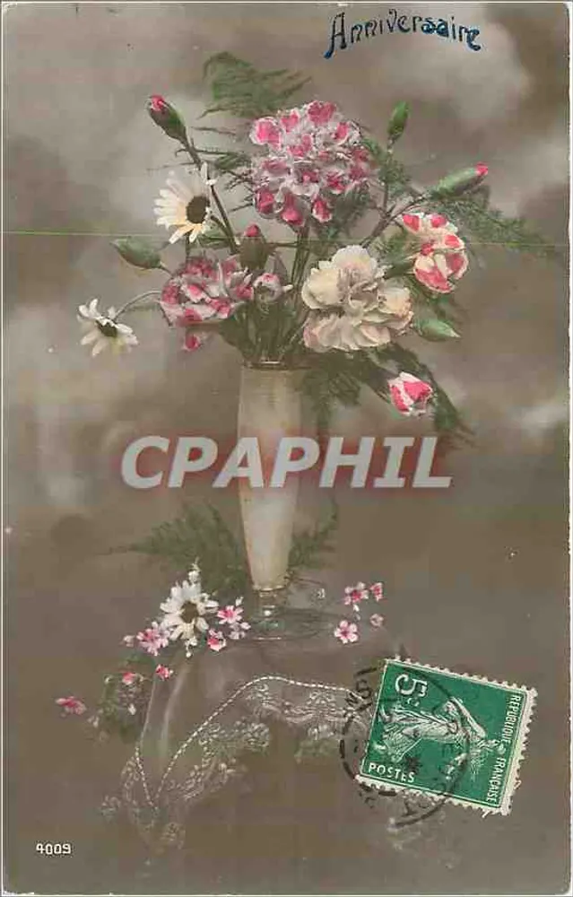 Arranjo de flores — Aniversário — editor desconhecido, n° 4009 - Frente