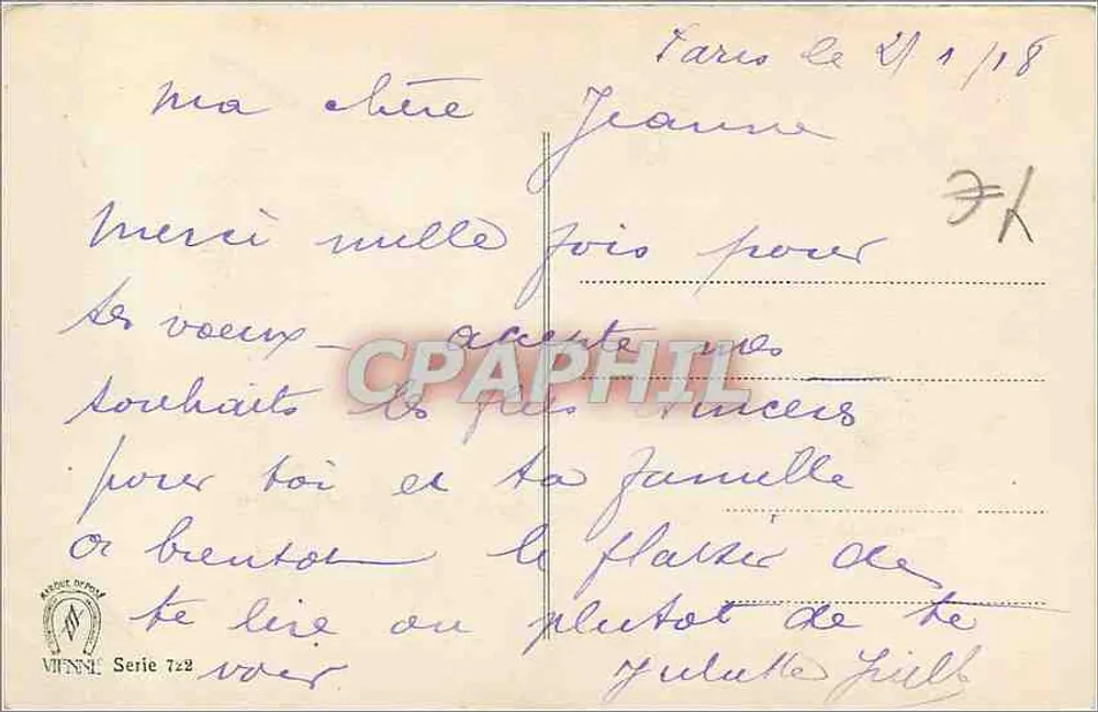 Dobry i szczęśliwy rok — dekor z gałęzi świerka i jesionu — Wiedeń, seria 729 - Rewers