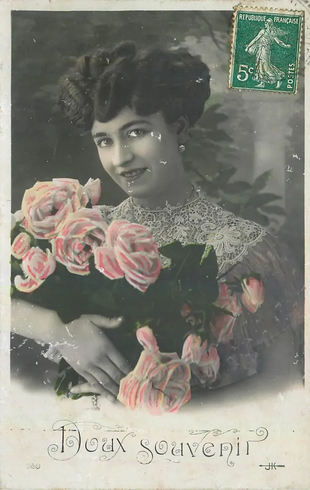 Jovem mulher com buquê de rosas — Doce lembrança — JK, n°369 - Frente