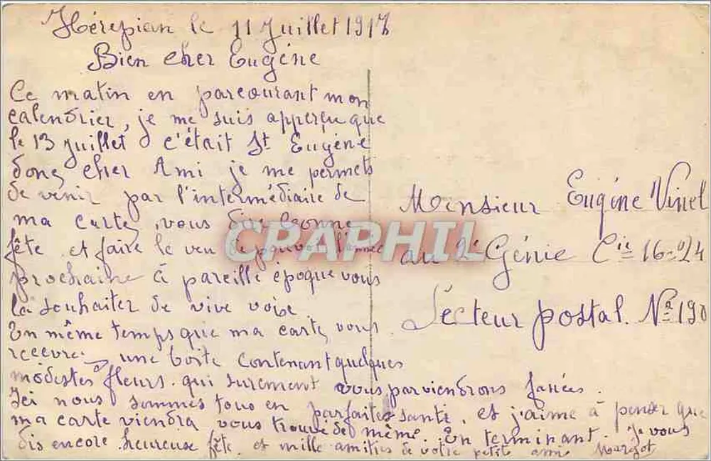Jeune femme en robe fleurie tenant un bouquet — Bonne Fête — DIX 96412 - Verso