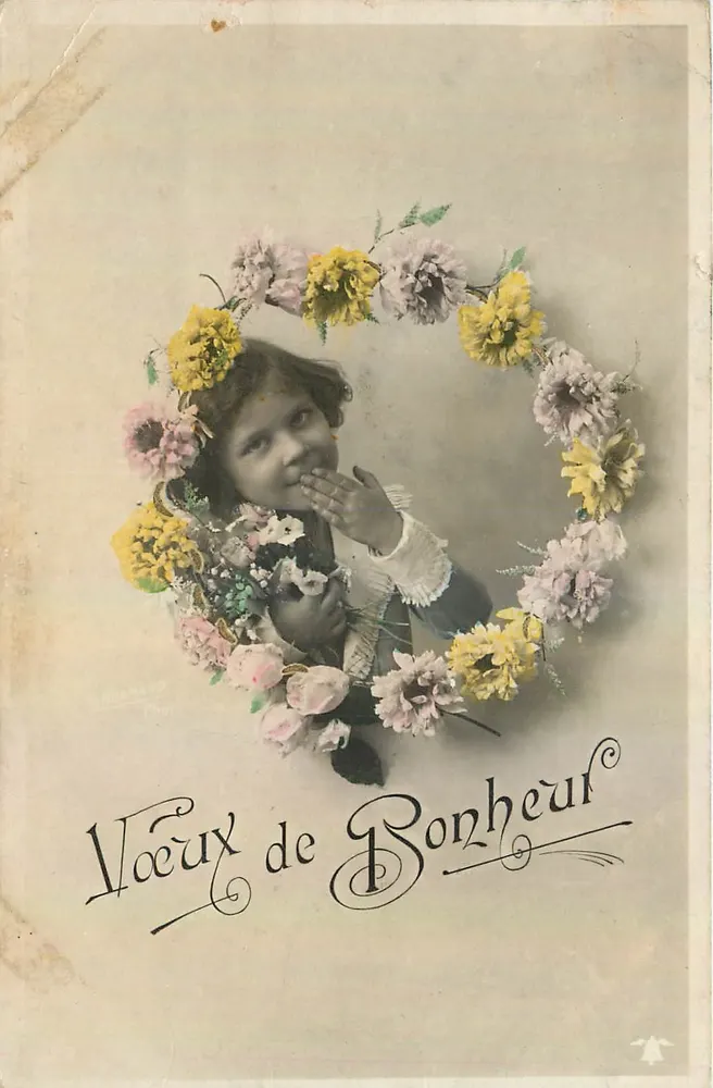 Menina com uma coroa de flores — Boas-vindas — editor desconhecido - Frente