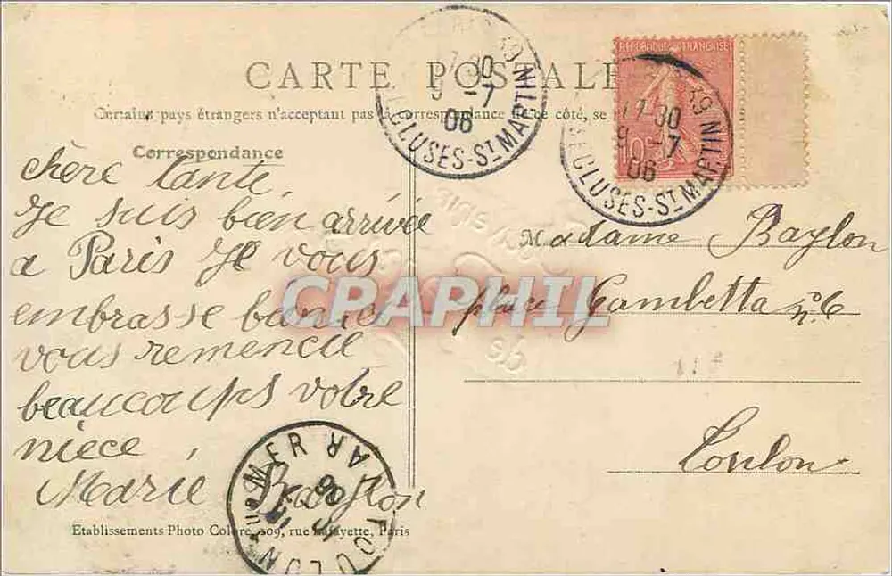 Erinnerung an Paris — Collage von parisischen Ansichten — Etablissements Photo Collere, Paris - Rückseite