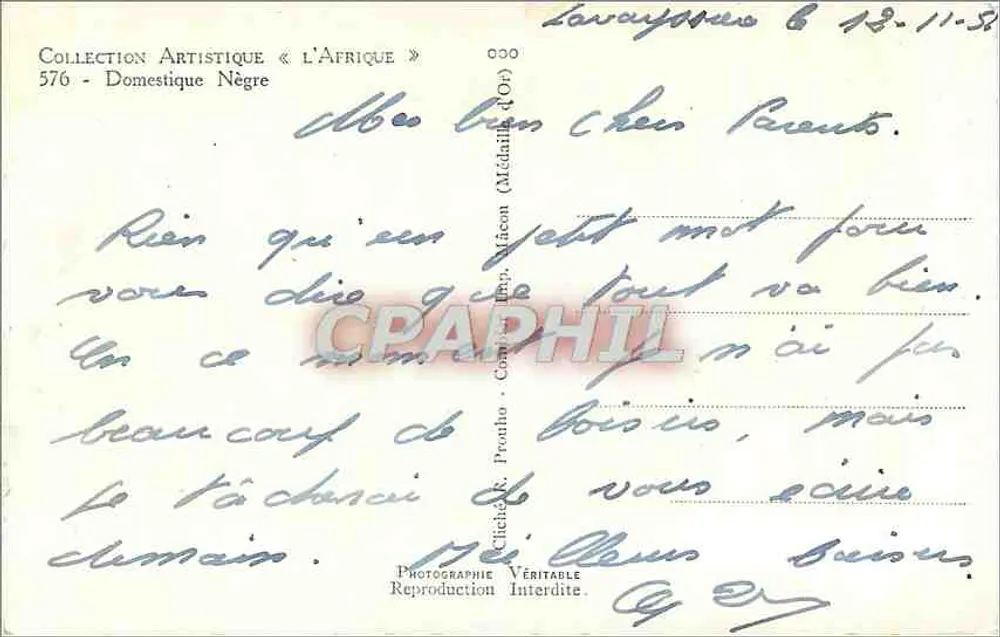 Homem negro — Etíope ou Somalí — Coleção Artística «África» n°576, editada por P. Pivry - Verso