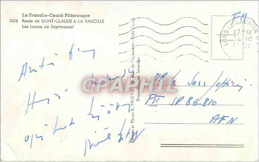 Rodovia de Saint-Claude para La Faucille — Les Locets de Septmoncel — Foto E. Protet, Dole (Jura) - Verso