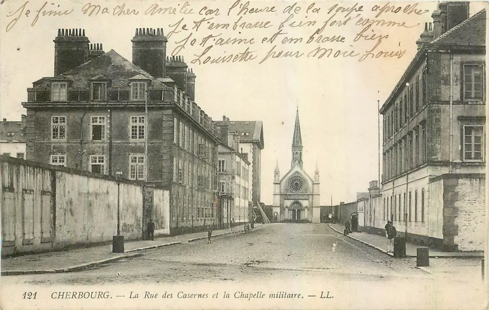 Cherbourg — Die Straße der Kasernen und die Militärkapelle — LL. — Nr. 121 - Vorderseite