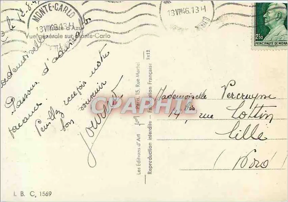 Vista geral sobre Monte-Carlo — editor I.B.C. n°1569 - Verso