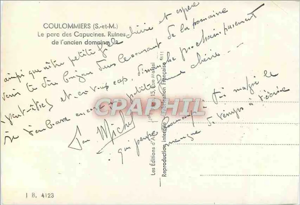 Coulommiers (S.-et-M.) — El parque de las Capucinas. Ruinas del antiguo dominio — Les Éditions d'Art, Rue Magel, 4111 - Reverso